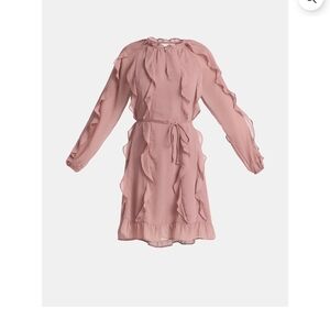 Time & Tru Pink Ruffled Longs Sleeve Dress Size Large